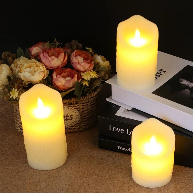 LED Candles 3 Pieces - Tearing Candles, Ivory White, Column Candles Battery Operated With Remote Control And Timer
